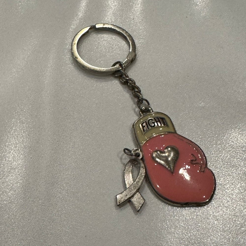 Boxing Glove Keychain Pink Heart‎ Ribbon Charm Fight Breast Cancer Awareness